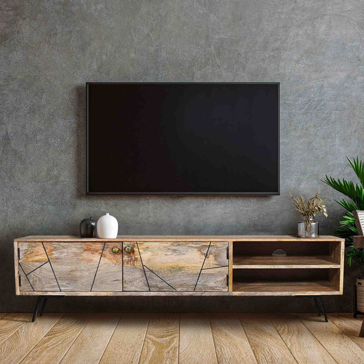 Leia 2 Doors Mango Wood 140 cm Modern Entertainment TV Unit Stand with Storage - TV Units Fab Habitat