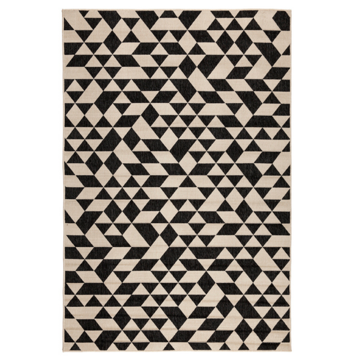 Yuma Black And Cream Modern Polypropylene Outdoor Rug