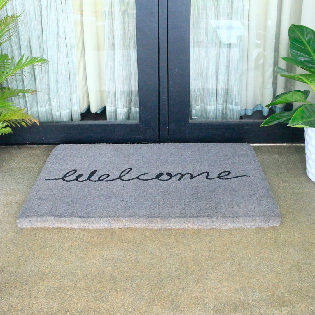 Grey Cursive 100% Coir Long Welcome Doormat