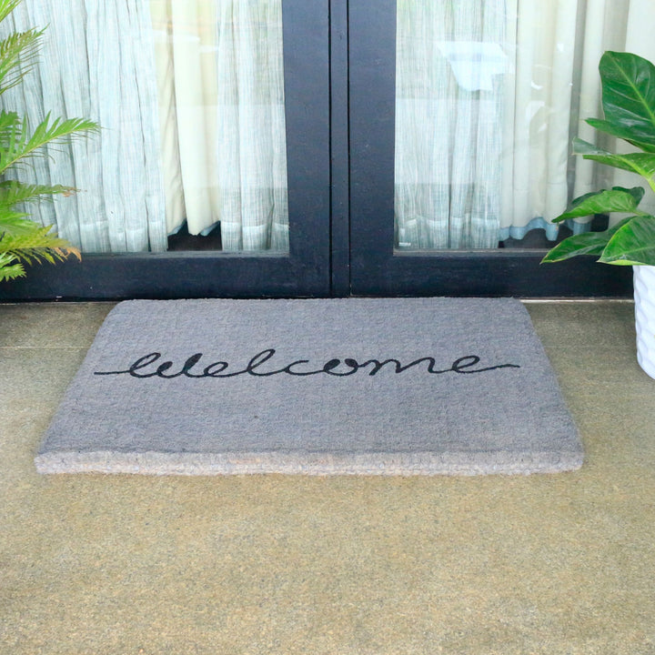 Welcome Grey Cursive 100% Coir Doormat