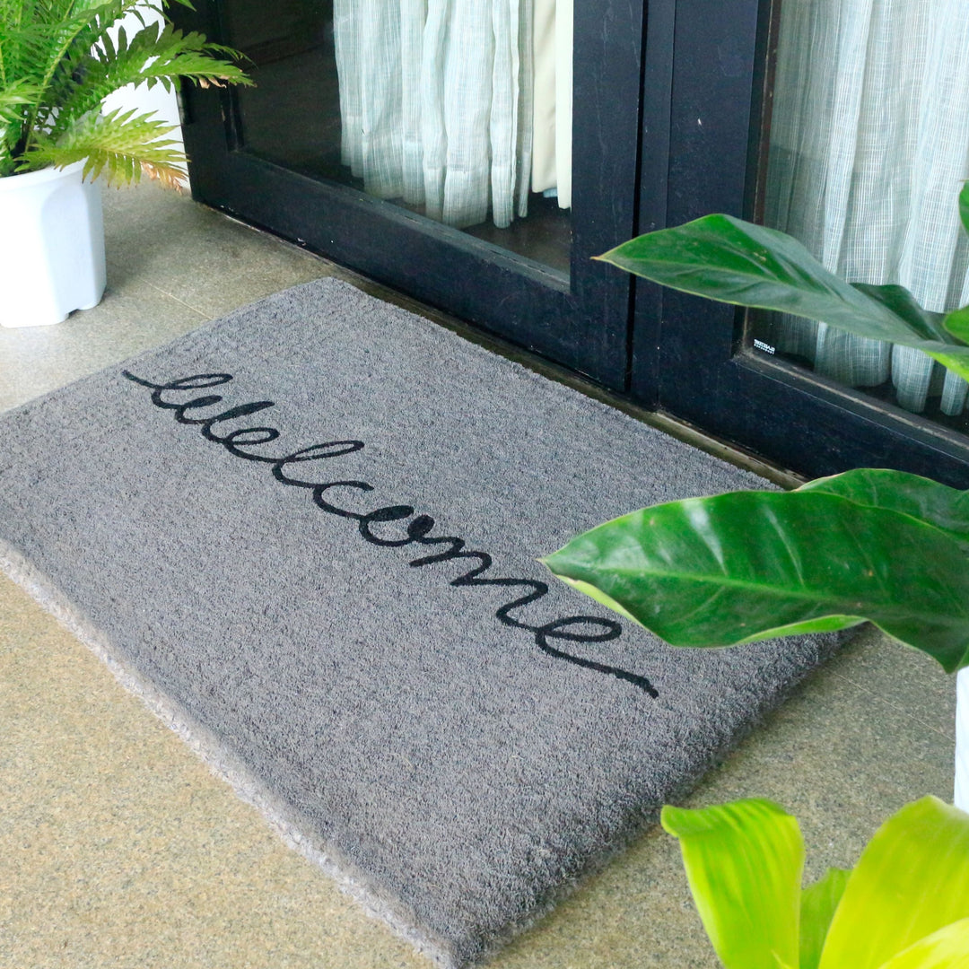 Grey Cursive 100% Coir Long Welcome Doormat