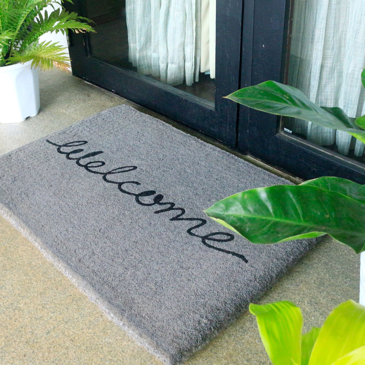 Welcome Grey Cursive 100% Coir Doormat