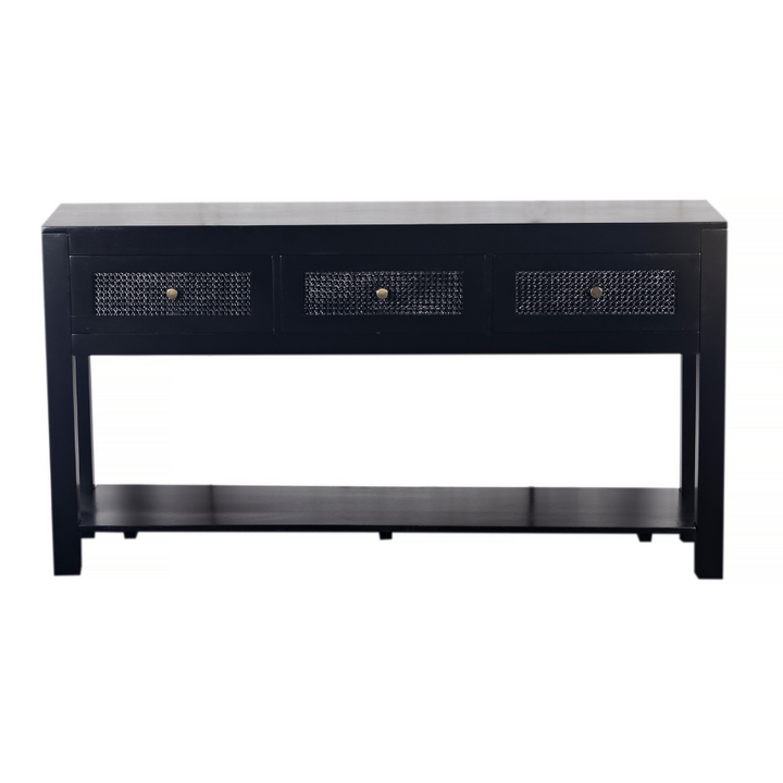 Byron Black Mango Wood & Rattan Console Table with 3 Drawers - 150cm