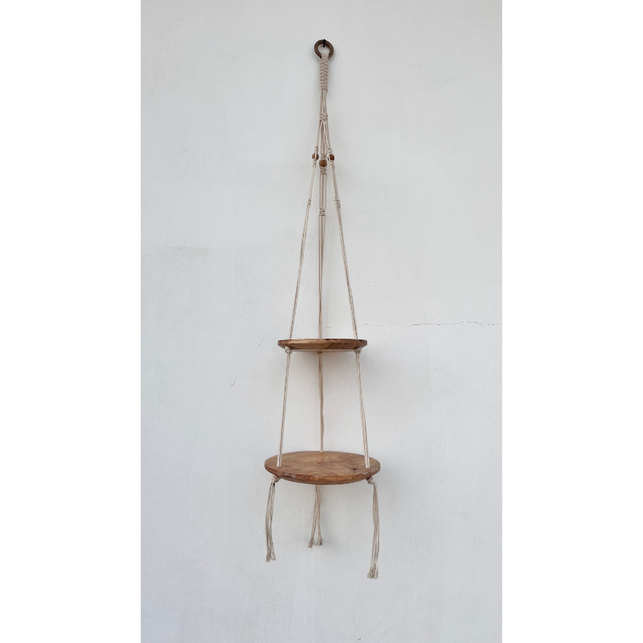 Lho Macramé Hanging Shelf 2-Tier Wooden Floating Shelf