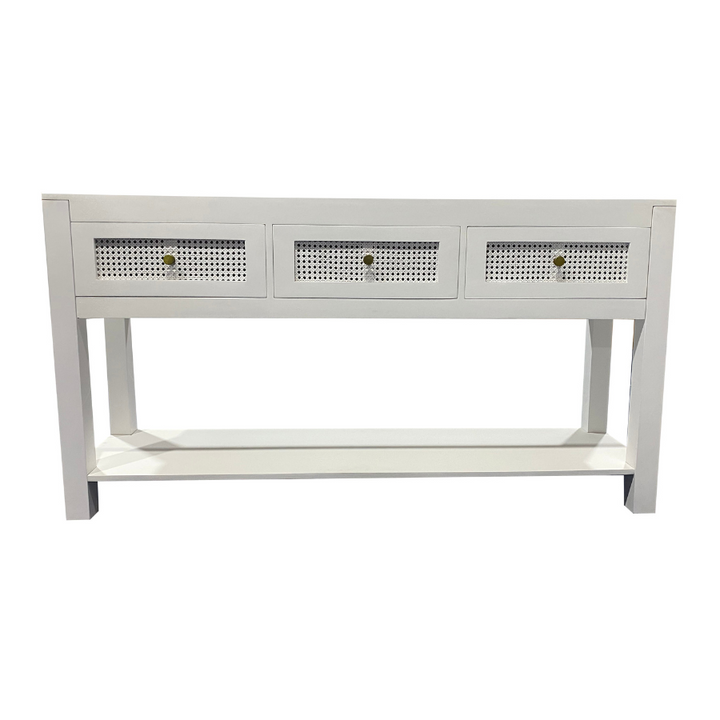 Byron White Mango Wood & Rattan Console Table with 3 Drawers - 150cm