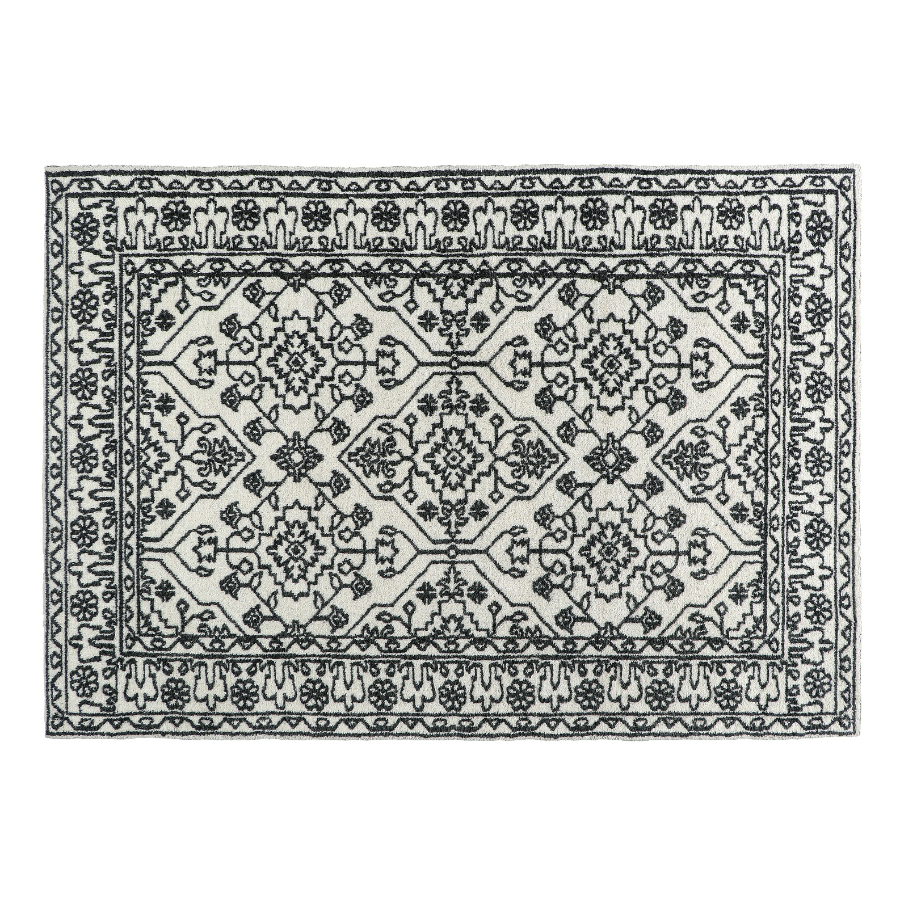 Neel Ivory and Black 100% Wool Rug