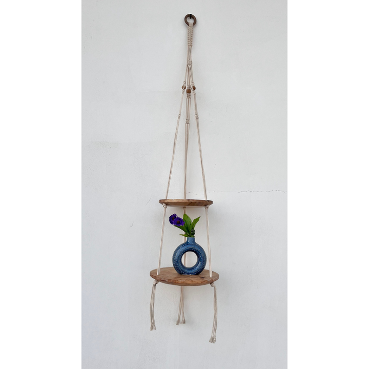 Lho Macramé Hanging Shelf 2-Tier Wooden Floating Shelf