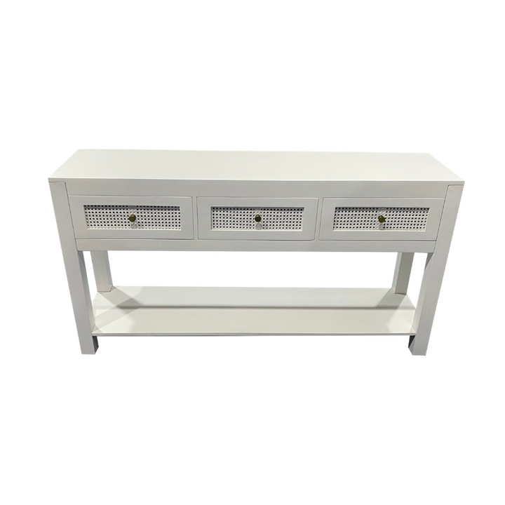 Byron White Mango Wood & Rattan Console Table with 3 Drawers - 150cm