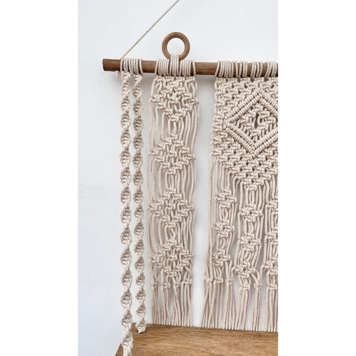 Kibber Handcrafted Macramé Wall Hanging with Wooden Shelf