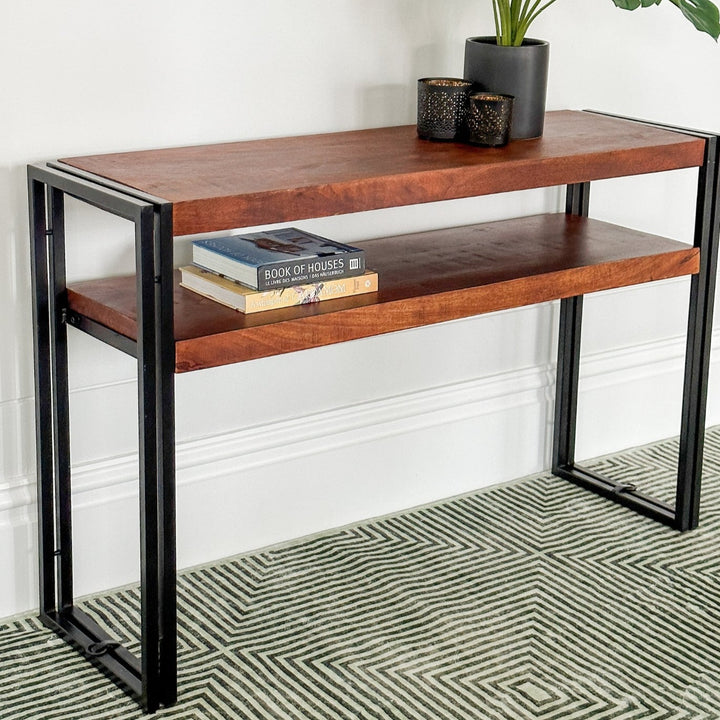 Astra 2 Shelves Mango Wood Industrial Console Table