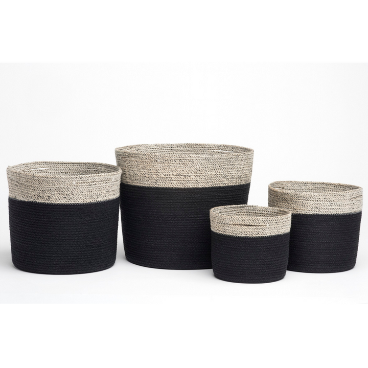 Set of 4 Bedford Black and Grey Handmade Jute Storage & Laundry Baskets