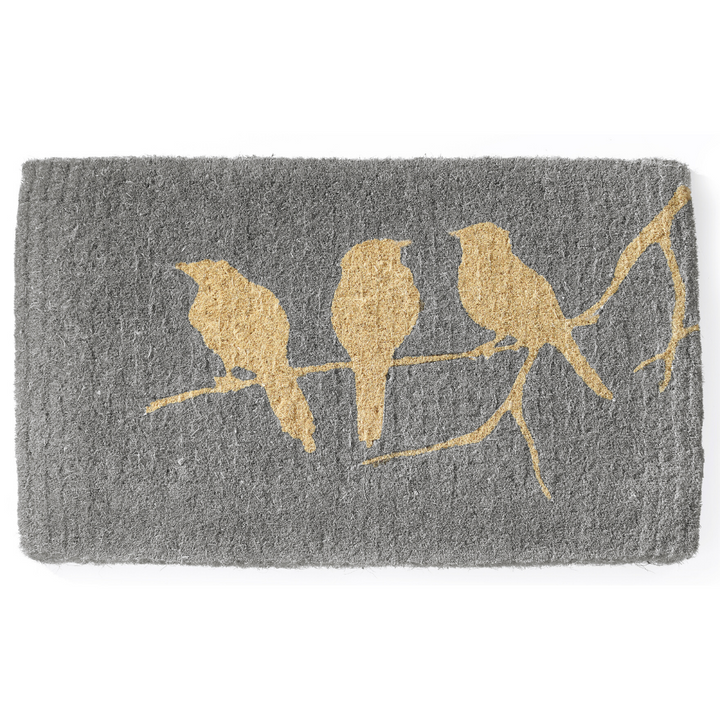 45x75 cm Birds On Branch Grey and Natural Coir Doormat