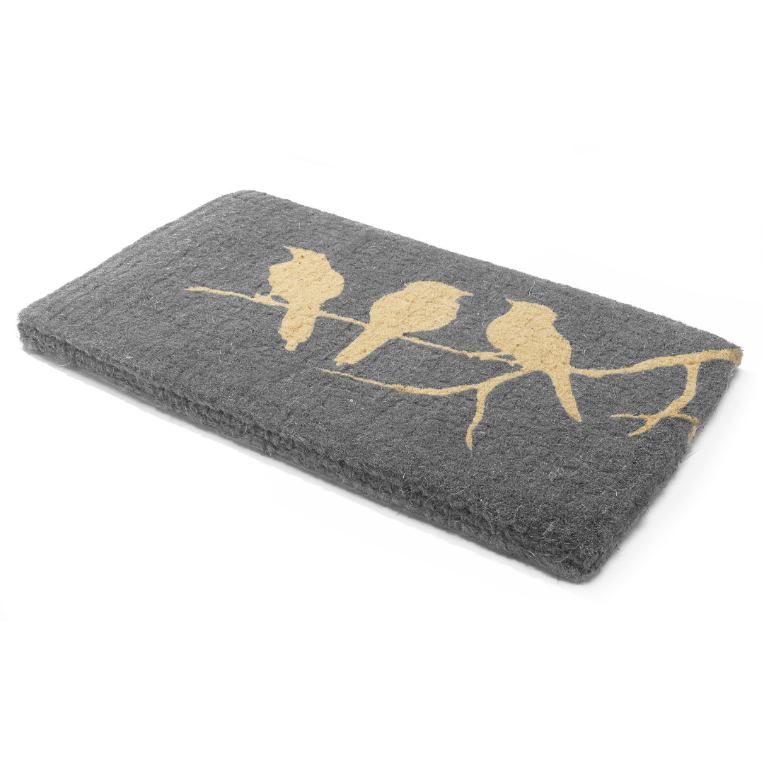 45x75 cm Birds On Branch Grey and Natural Coir Doormat