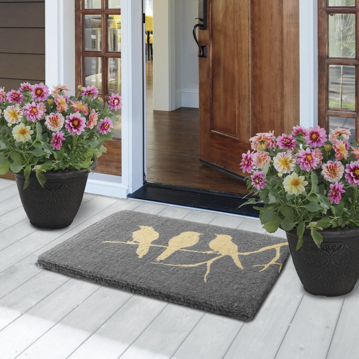 45x75 cm Birds On Branch Grey and Natural Coir Doormat