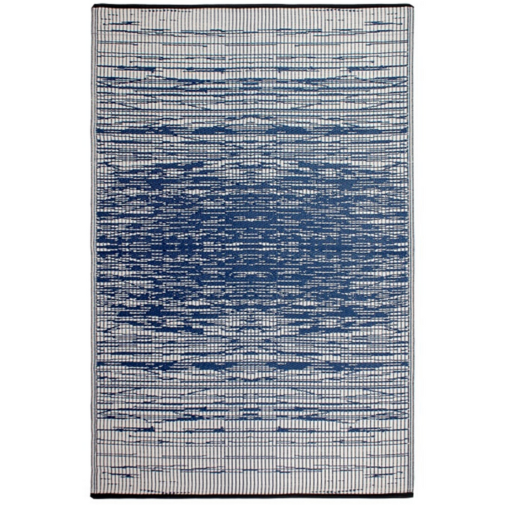 Brooklyn Navy and White Modern Recycled Plastic Reversible Outdoor Area Rug