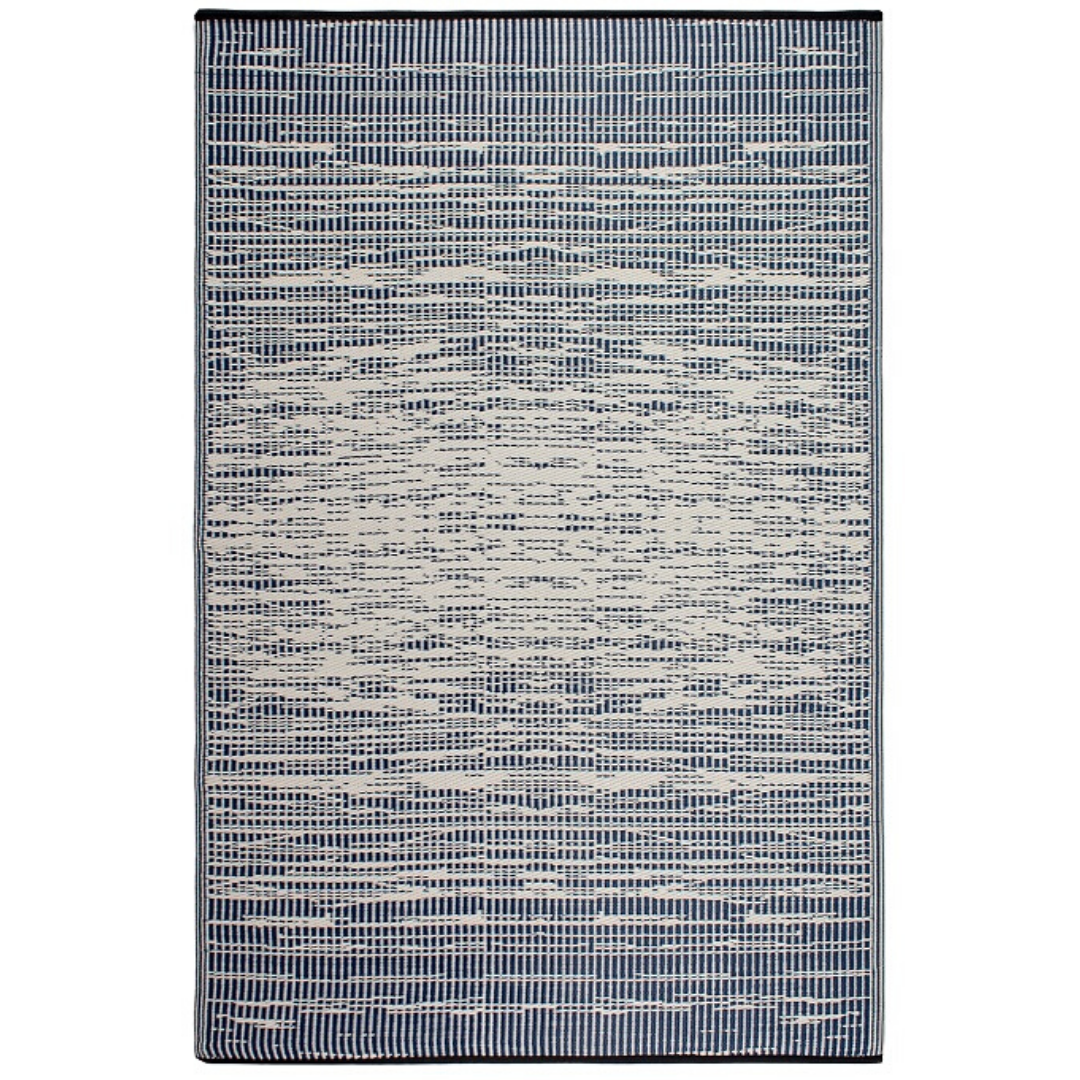 Brooklyn Navy and White Modern Recycled Plastic Reversible Outdoor Area Rug