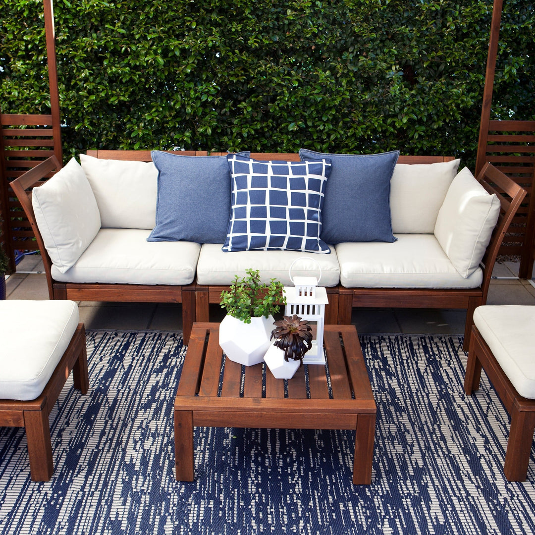 Brooklyn Navy and White Modern Recycled Plastic Reversible Outdoor Rug