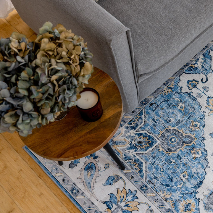 Conrad Blue Traditional Distressed Non Slip Area Rug