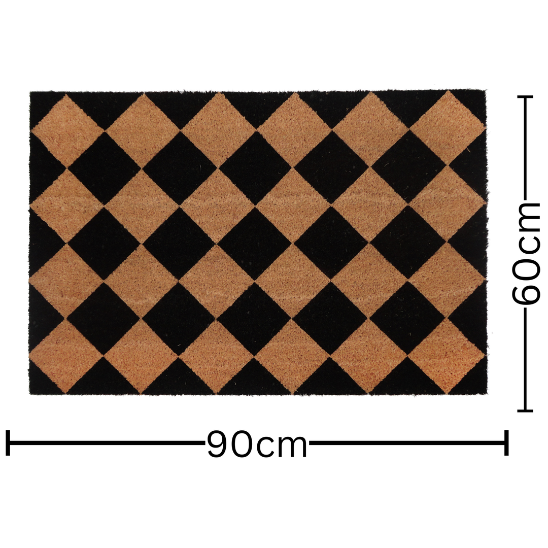 Diamond Pattern Black and Natural PVC Backed Doormat