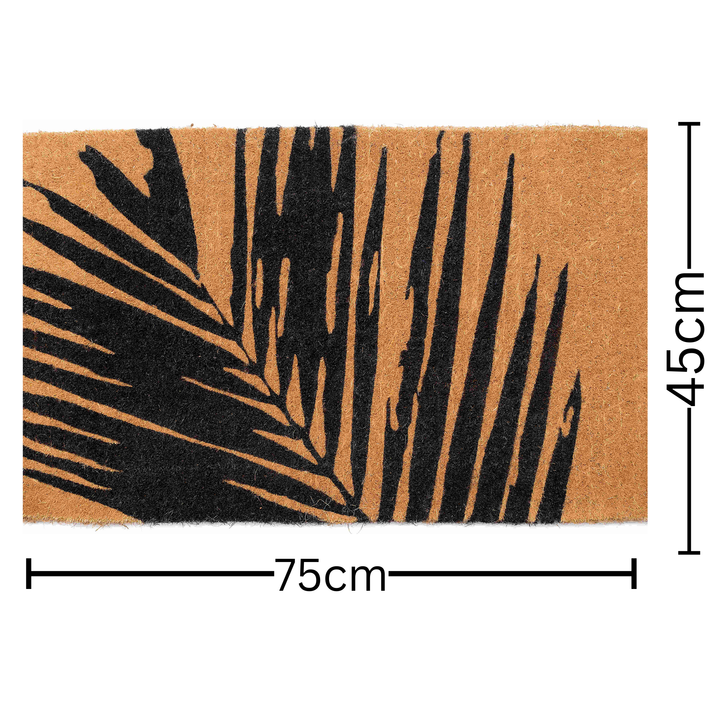 45x75 cm Fern Botanical Natural and Black Thick Coir Doormat