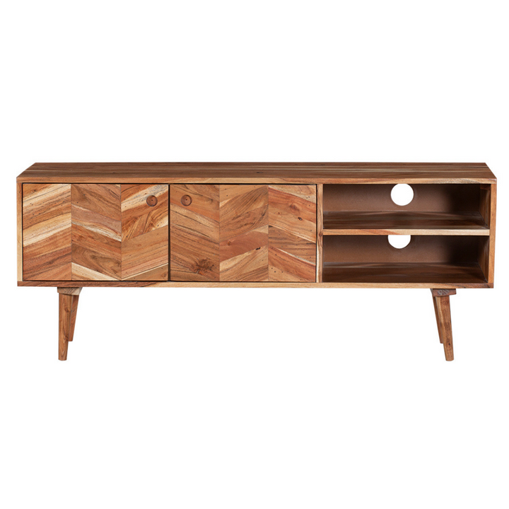 Flinders Herringbone 2 Doors & 2 Shelves Mango Wood Entertainment TV Unit with Storage