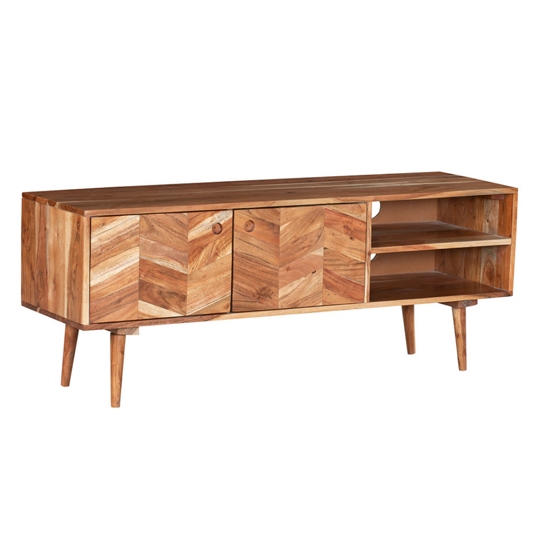 Flinders Herringbone 2 Doors & 2 Shelves Mango Wood Entertainment TV Unit with Storage