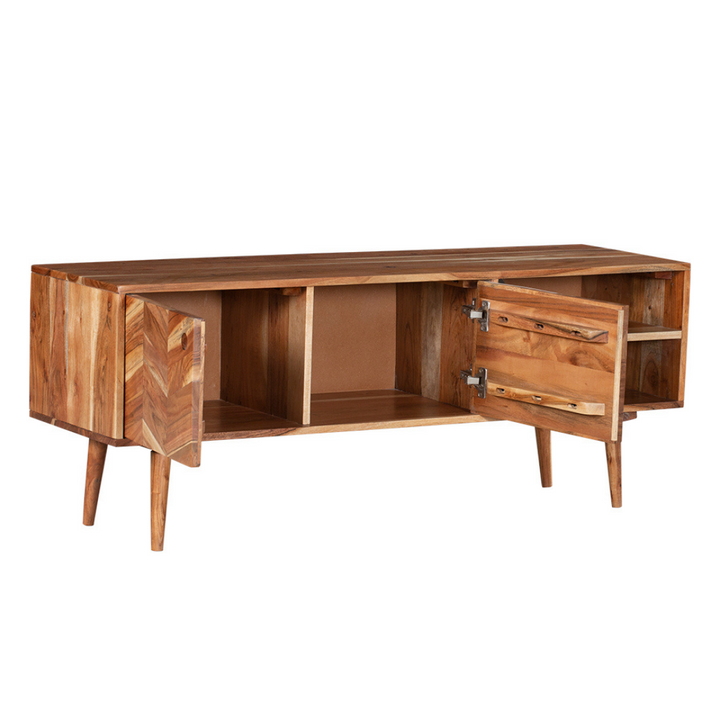 Flinders Herringbone 2 Doors & 2 Shelves Mango Wood Entertainment TV Unit with Storage