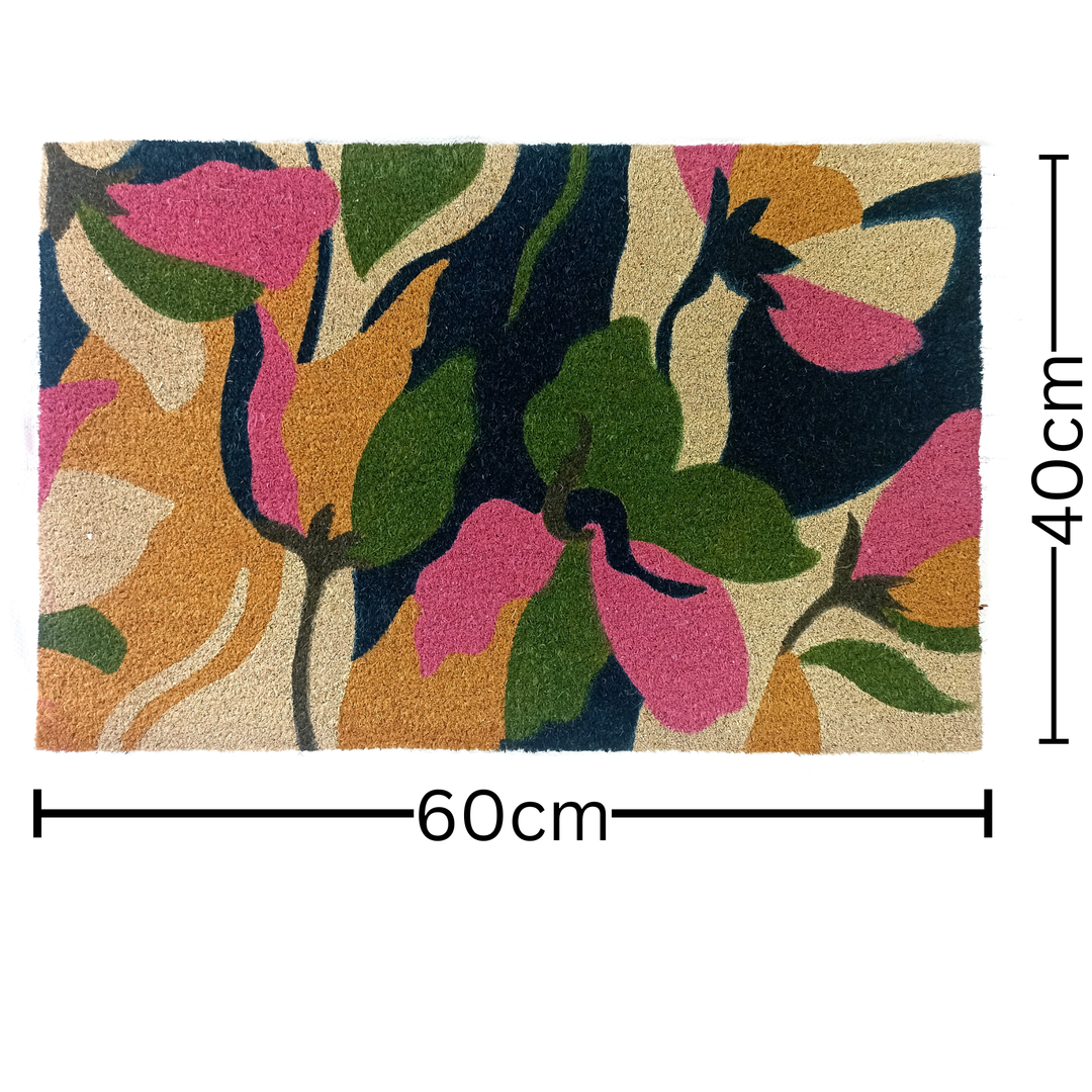 Flowers Green PVC Backed Coir Doormat