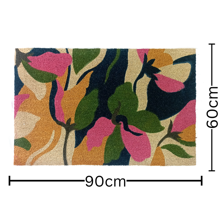 Flowers Green PVC Backed Coir Doormat