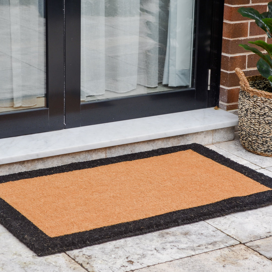 Four Corners Black Border and Natural Coir Doormat