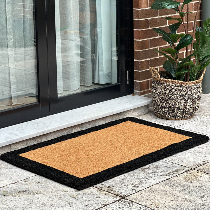 Four Corners Black Border and Natural Coir Doormat