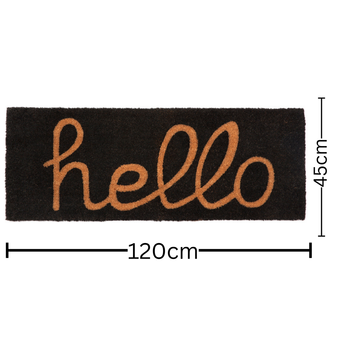 Black And Natural PVC Backed Long Hello Doormat