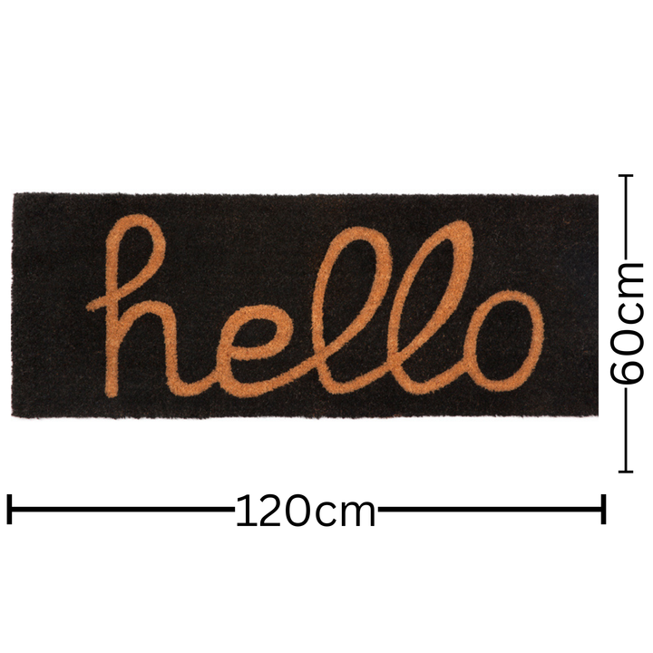 Hello Black And Natural PVC Backed Coir Doormat