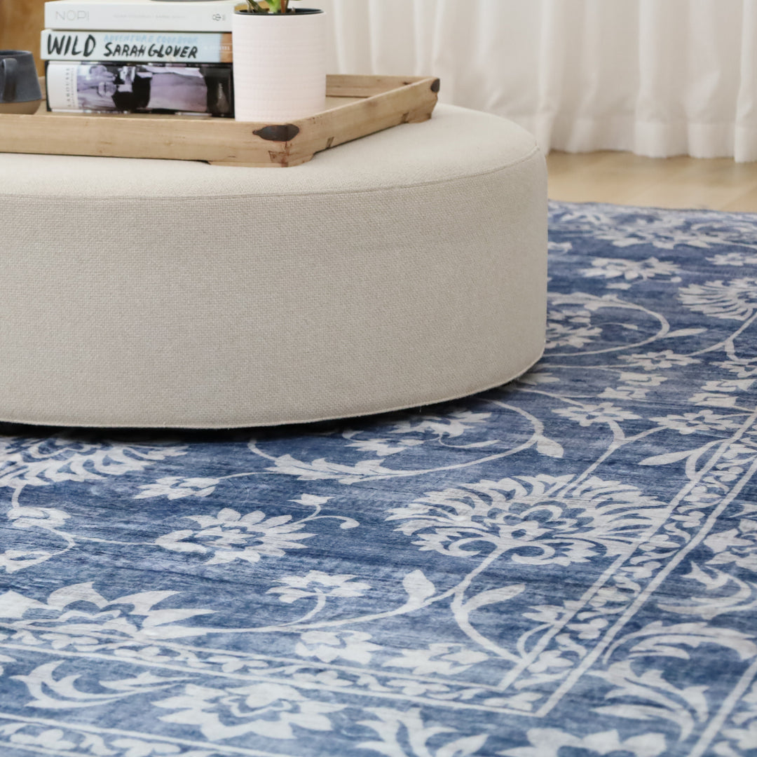 Megan Blue Machine Washable Large Carpet Rug