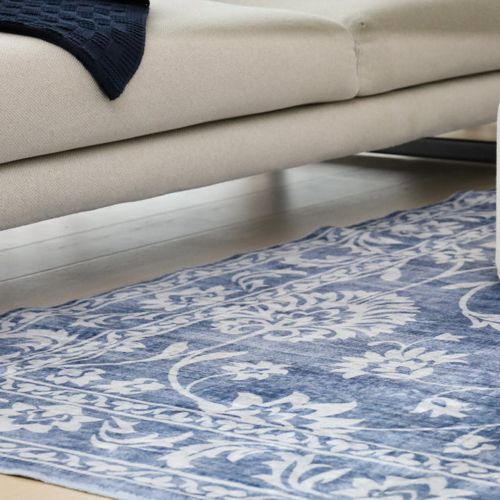 Megan Blue Machine Washable Large Carpet Rug