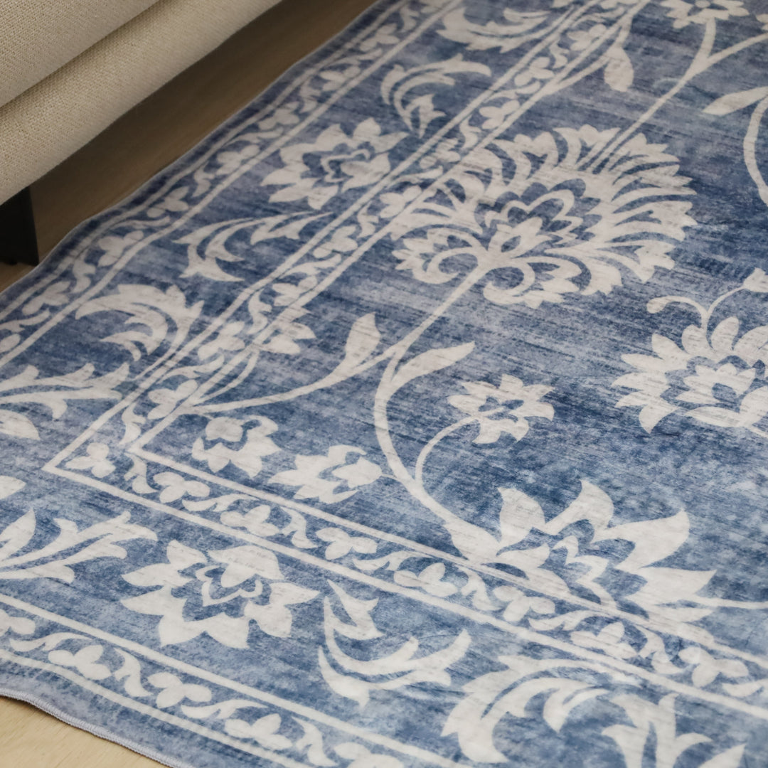 Megan Blue Machine Washable Large Carpet Rug