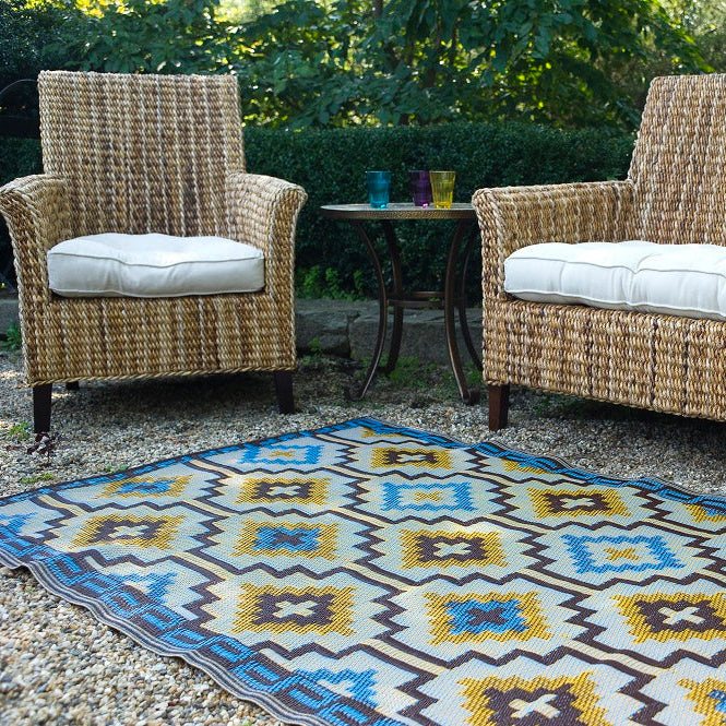 Lhasa Royal Blue and Chocolate Brown Outdoor Rug