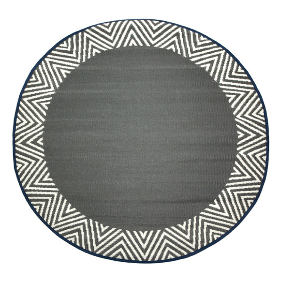 Olympia Grey and White Round Recycled Plastic Large Rug