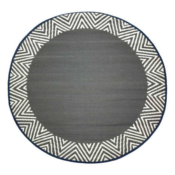 Olympia Grey and White Round Recycled Plastic Reversible Outdoor Rug