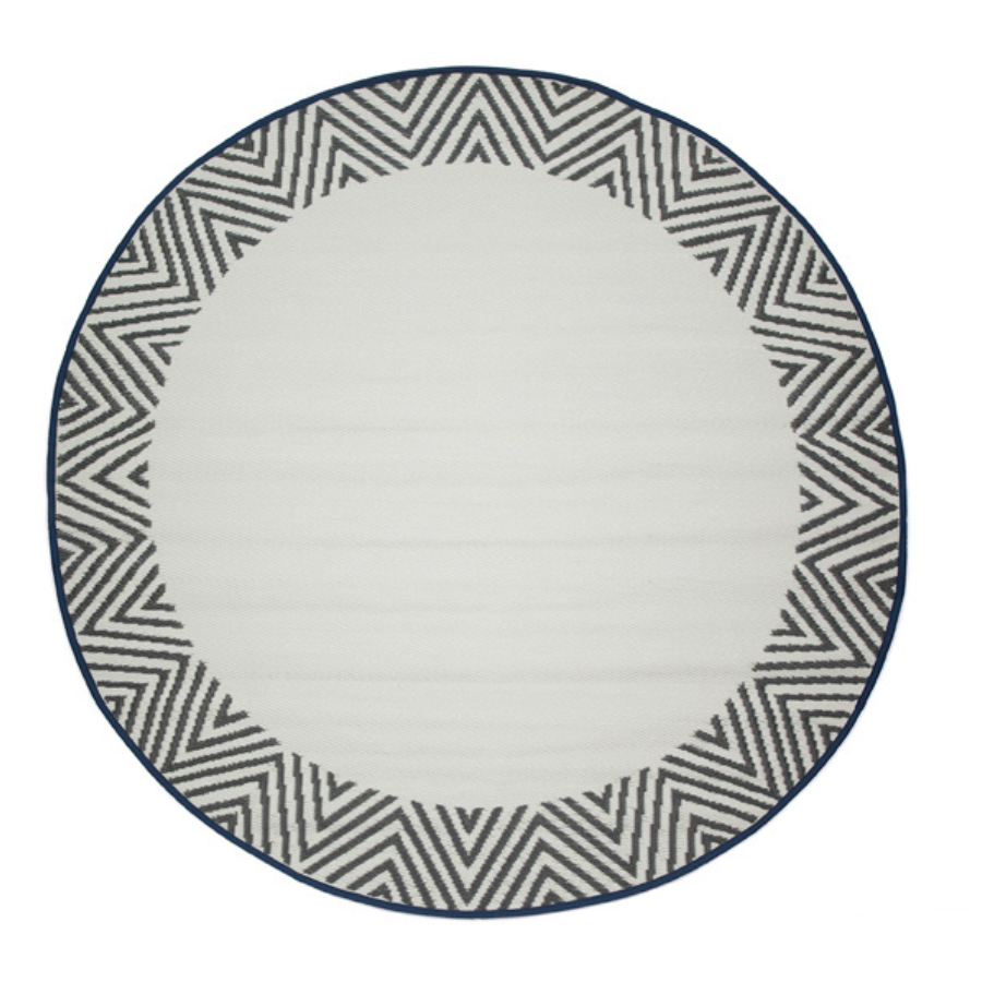 Olympia Grey and White Round Recycled Plastic Reversible Outdoor Rug