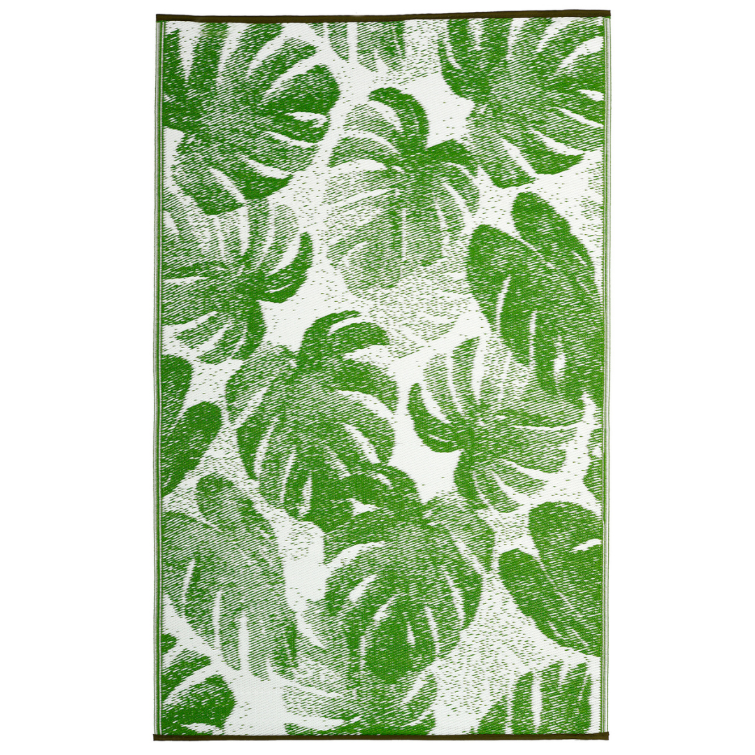 Panama Lime Green Botanical Recycled Plastic Outdoor Rug