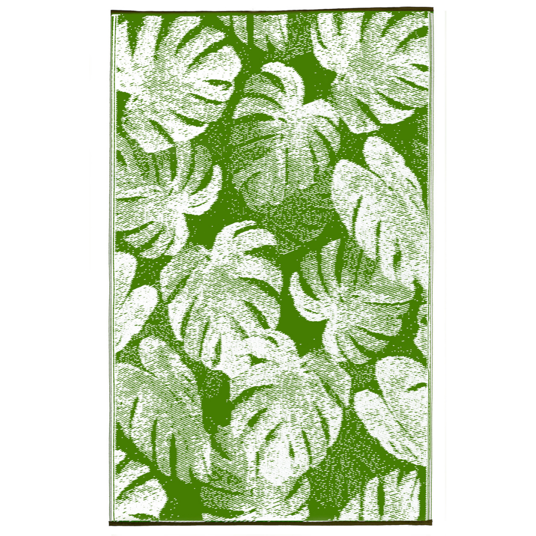 Panama Lime Green Botanical Recycled Plastic Outdoor Rug