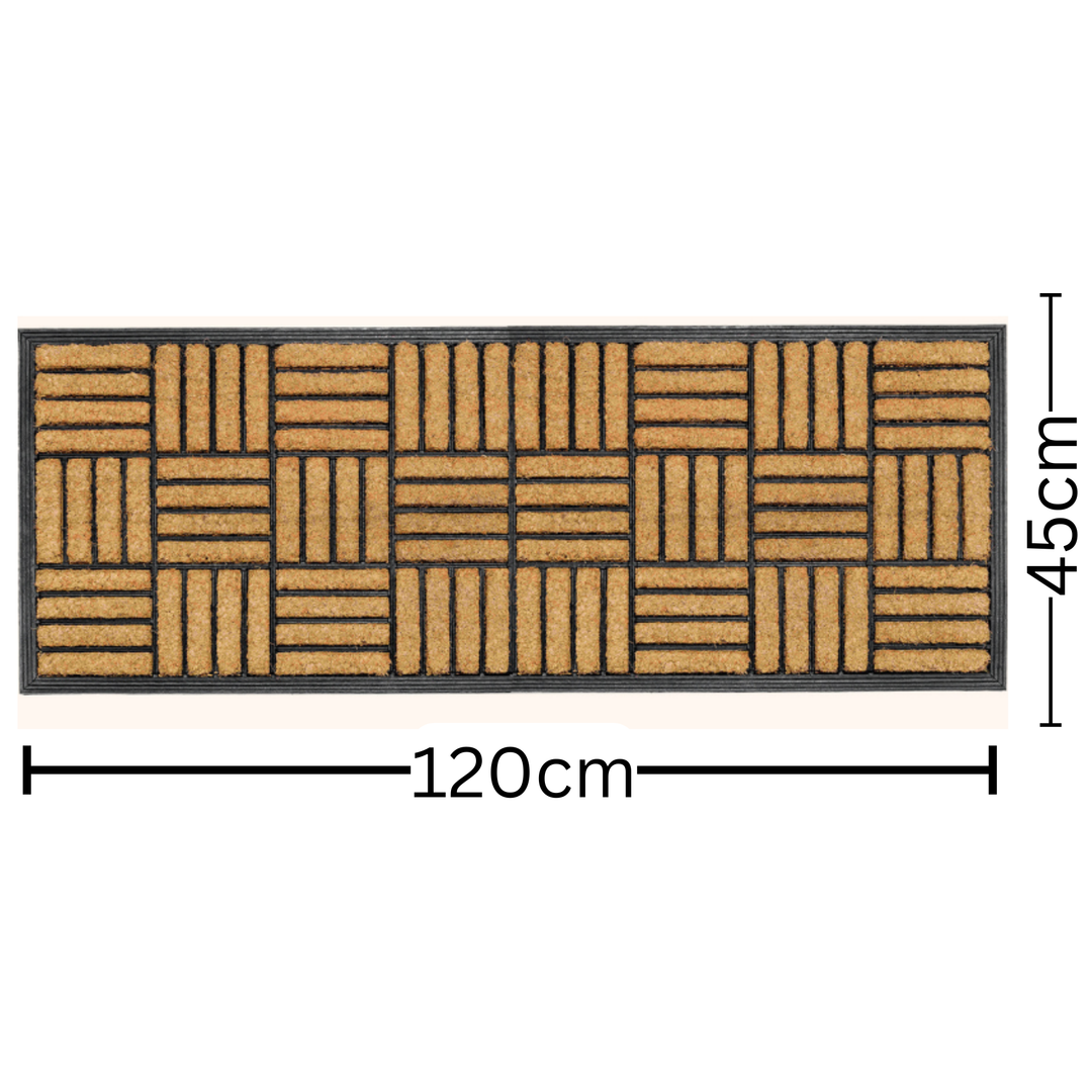 Parquet Tiles Geometrical Rubber Bordered Long Coir Doormat