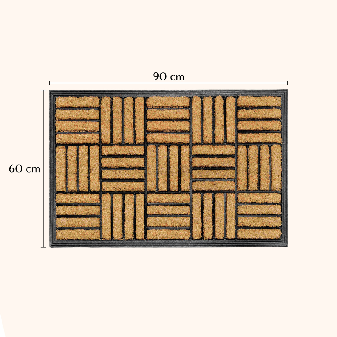 Parquet Tiles Geometrical Rubber Bordered Coir Doormat