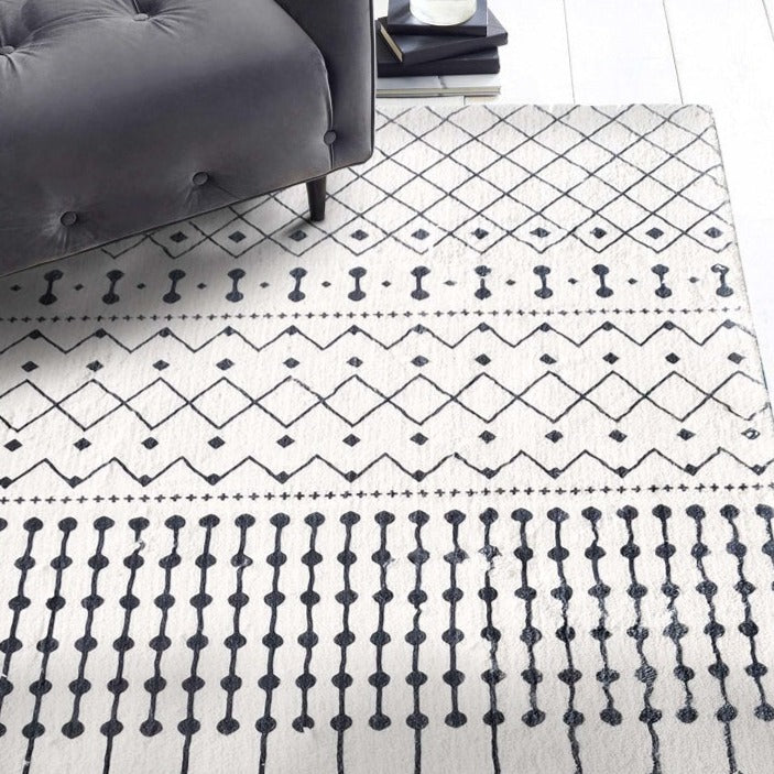 Skon Ivory Machine Made Tribal Modern Area Rug