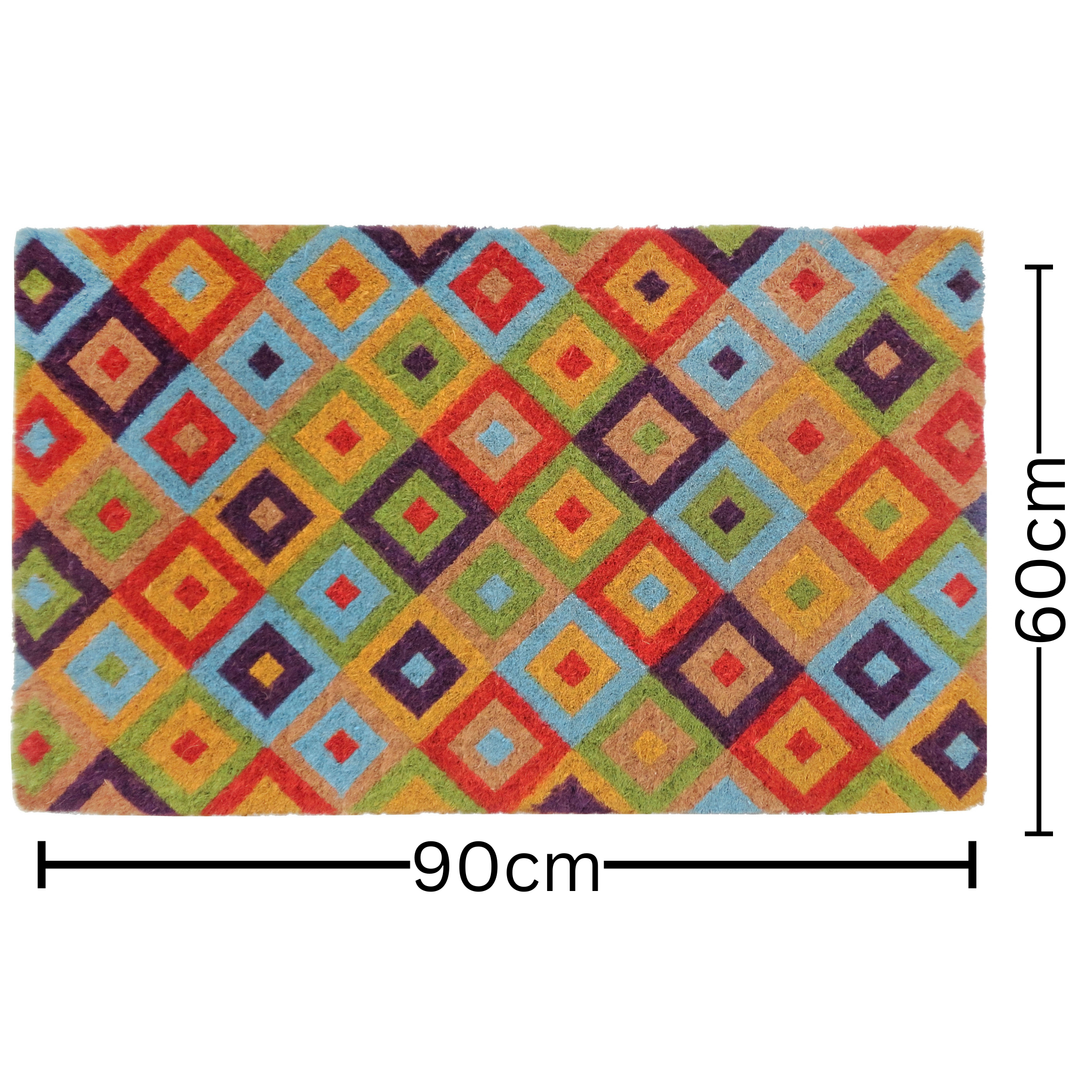 Saman Multicolour Diamond Thick Coir Doormat