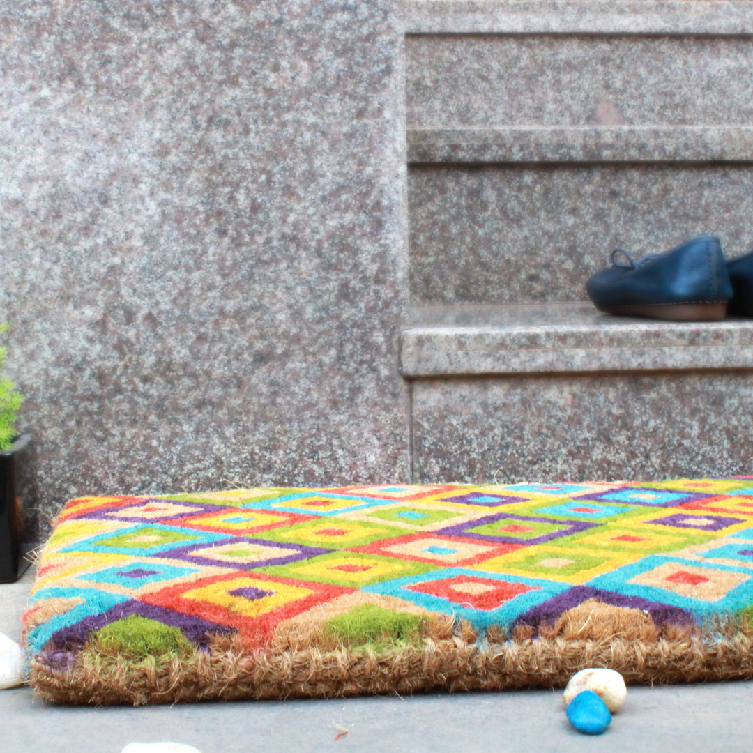 Saman Multicolour Diamond Thick Coir Doormat