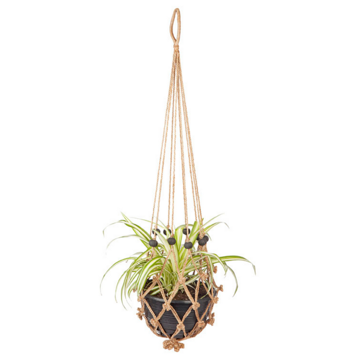 Set of 2 Sika Black Beads Handmade Macrame Jute Plant Hanger and Pot Holder - 105 cm