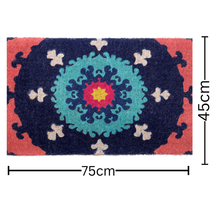 Suzanni Multicolour Blue Medallion Thick Doormat