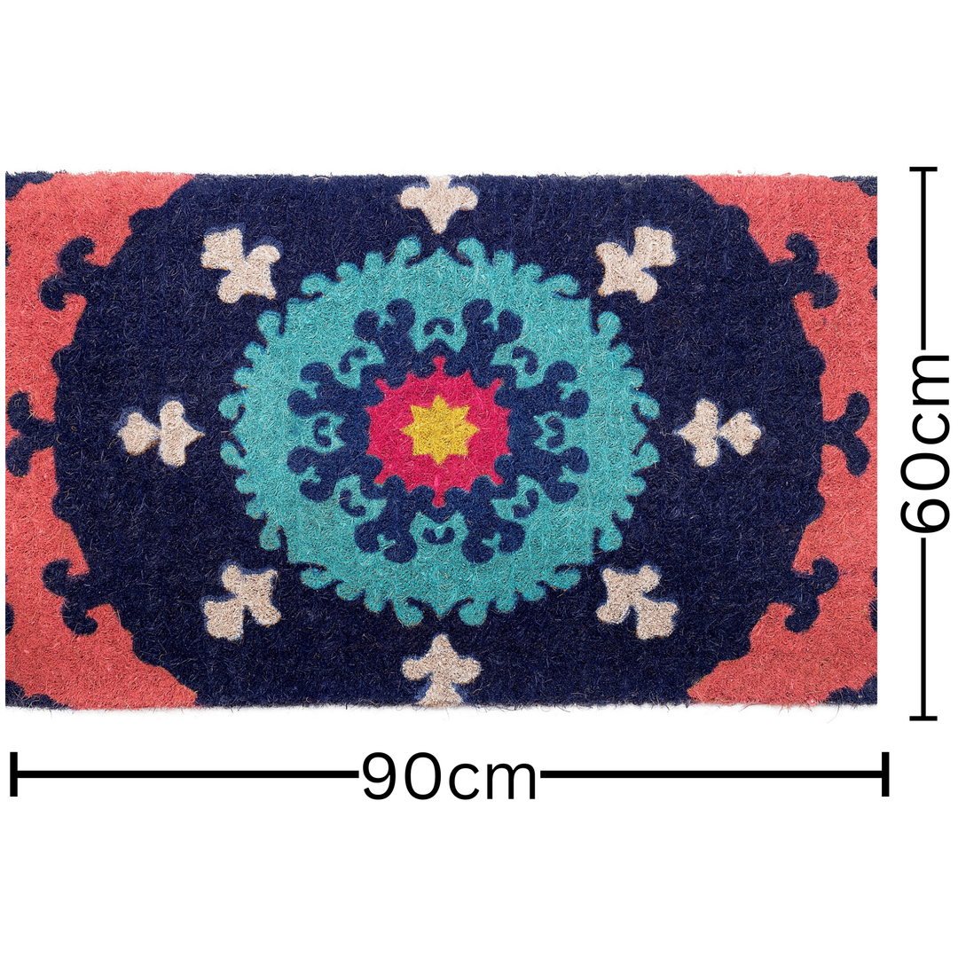 Suzanni Multicolour Blue Medallion Thick Doormat